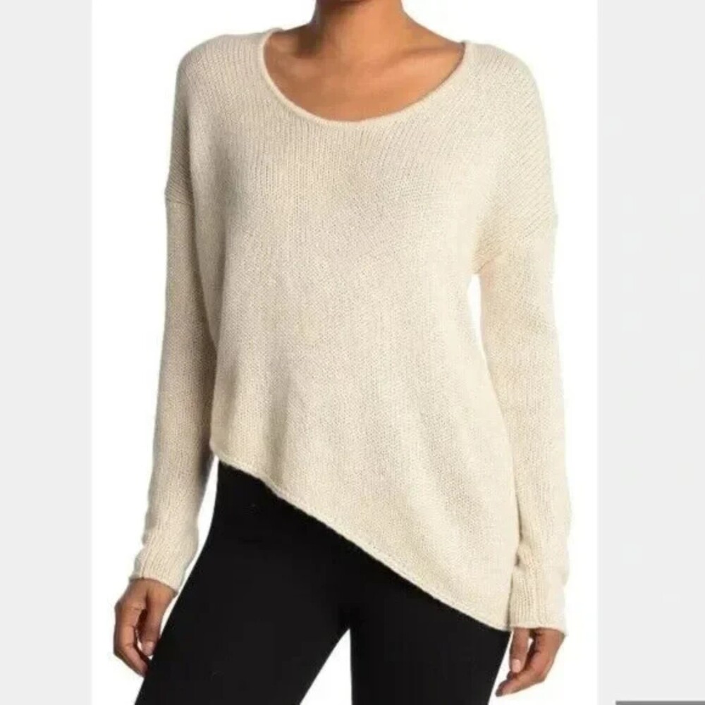 Helmut Lang Ecru Asymmetrical Knit Sweater, Ivory, Size L